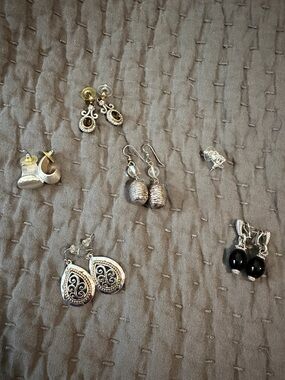 Assorted Silver-Tone Earrings Set with Black Accents